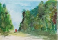 Seule en forêt 02 / Aquarelle et encre / 50 x 30