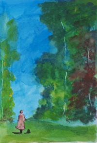 Sortie en bordure des bois / Aquarelle et encre / 30 x 50