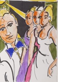 C'est la fête ! / Aquarelle et encre / 30 x 50