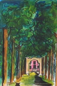 Allée centrale / Aquarelle et encre / 30 x 50