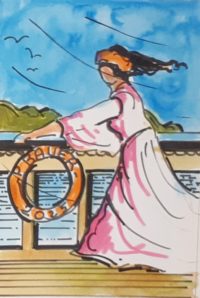 Passagère ventée / Aquarelle et encre / 30 x 50