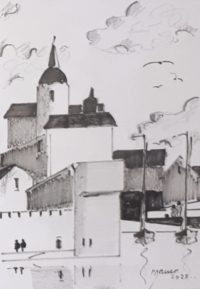 Les remparts du port / Encre / 30 x 50