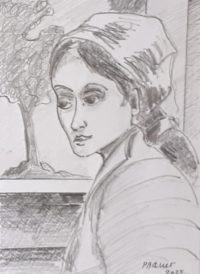 Portrait au bandeau foulard / Encre / 30 x 50 