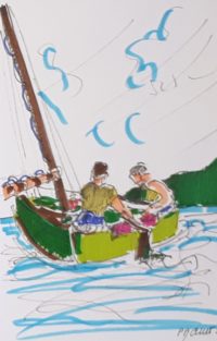 En avant, pleine voile ! / Aquarelle et encre / 30 x 50 