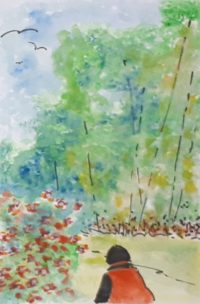 Le sous-bois / Aquarelle et encre / 30 x 50 