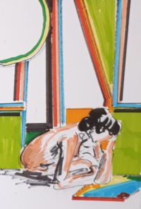 Un instant d'étudiant / Aquarelle et encre / 30 x 50 