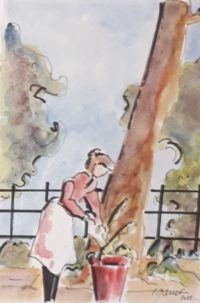 Travaux de jardinage / Aquarelle et encre / 30 x 50 