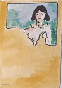 Une inconnue discrète / Aquarelle et encre / 30 x 50 