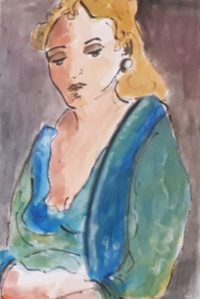 En pleine réflexion / Aquarelle et encre / 30 x 50