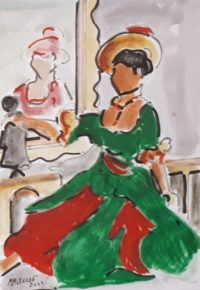 Dans ses plus beaux atours / Aquarelle et encre / 30 x 50