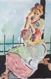 Un moment de solitude / Aquarelle et encre / 30 x 50