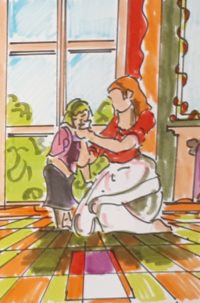 Un instant de consolation / Aquarelle et encre / 30 x 50