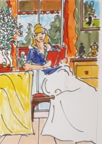 Séance de lecture au calme / Aquarelle et encre / 30 x 50