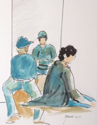 Deux copains et un reflet / Aquarelle et encre / 30 x 50