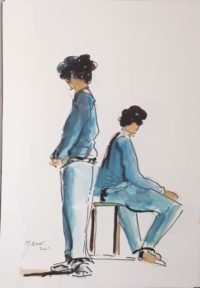 Deux copains en désaccord / Aquarelle et encre / 30 x 50