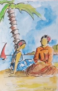 Couple exotique / Aquarelle et encre / 30 x 50