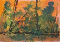 Bord du lac / Aquarelle et encre / 50 x 30