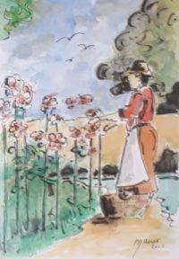 Prendre soin du jardin, un temps précieux / Aquarelle et encre / 30 x 50
