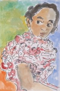 Inquiète ? / Aquarelle et encre / 30 x 50