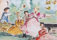 Réunion familiale / Aquarelle et encre / 50 x 30