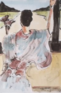 L'observation / Aquarelle et encre / 30 x 50