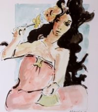 La chevelure en folie / Aquarelle et encre / 30 x 50 