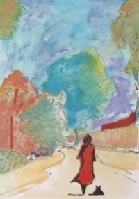 La sortie à deux / Aquarelle et encre / 30 x 50 