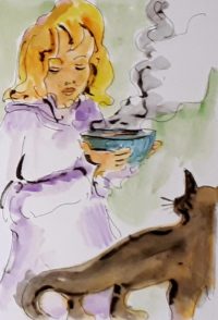 La soupe et le chat / Aquarelle et encre / 30 x 50 