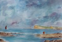 Marine et falaise de craie / Aquarelle et encre / 70 x 50 