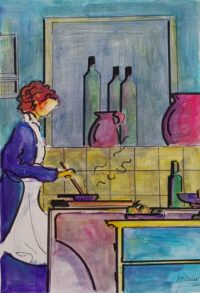 La cuisinière au travail / Aquarelle et encre / 50 x 70 