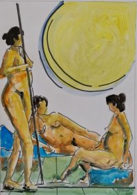 Modèles au repos / Aquarelle et encre / 50 x 70 
