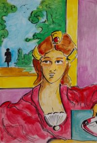 Belle de rose vêtue / Aquarelle et encre / 50 x 70