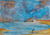 Marine à la falaise de craie / Aquarelle et encre / 70 x 50 