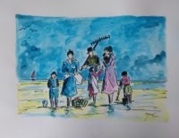 Retour de plage / Aquarelle et encre / 70 x 50 