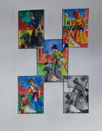 Variantes sur vie de famille / Aquarelle et encre / 50 x 70