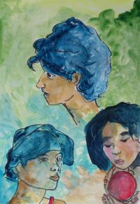 Etudes de visages / Aquarelle et encre / 50 x 70