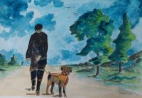 La sortie du compagnon / Aquarelle et encre / 70 x 50