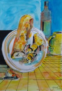 Nature à la baguette 01 / Aquarelle et encre / 50 x 70