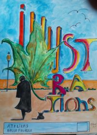 Essai affiche expo BB 01 / Aquarelle, gouache et encre / 50 x 70 