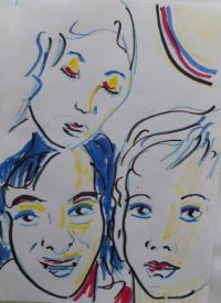 Le trio / Aquarelle et encre / 30 x 50 