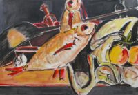 L'étal du poissonnier / Aquarelle et encre / 70 x 50