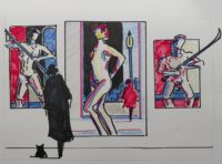Nus au musée 01 / Aquarelle et encre / 70 x 50
