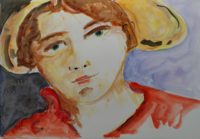 Portrait jeune fille / Aquarelle et encre / 70 x 50