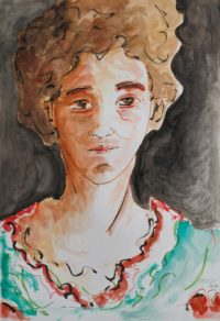 Portrait au col brodé / Aquarelle et encre / 50 x 70 