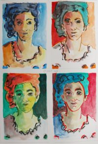 Portrait au col brodé, variantes / Aquarelle et encre / 50 x 70 