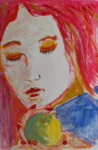 Portrait à la balle verte / Aquarelle et encre / 50 x 70 