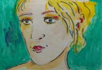 Portrait à la chevelure dorée / Aquarelle et encre / 70 x 50