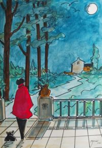 Sortie nocturne / Aquarelle et encre / 50 x 70 