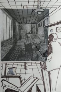 Intérieur d'atelier 01 / Encre et collages / 50 x 70 