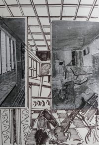 Intérieur d'atelier 03 / Encre et collages / 50 x 70 